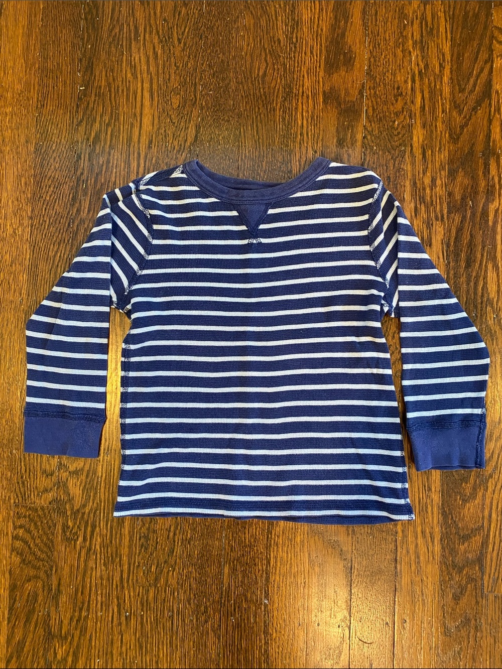 Hanna Andersson Thermal Waffle Crew navy & White Stripe